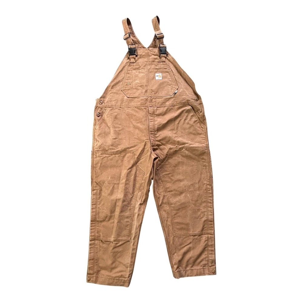 Carhartt FR Bib Overalls Mens 48x30 Brown Duck Canvas Zip Leg Flame Resistant